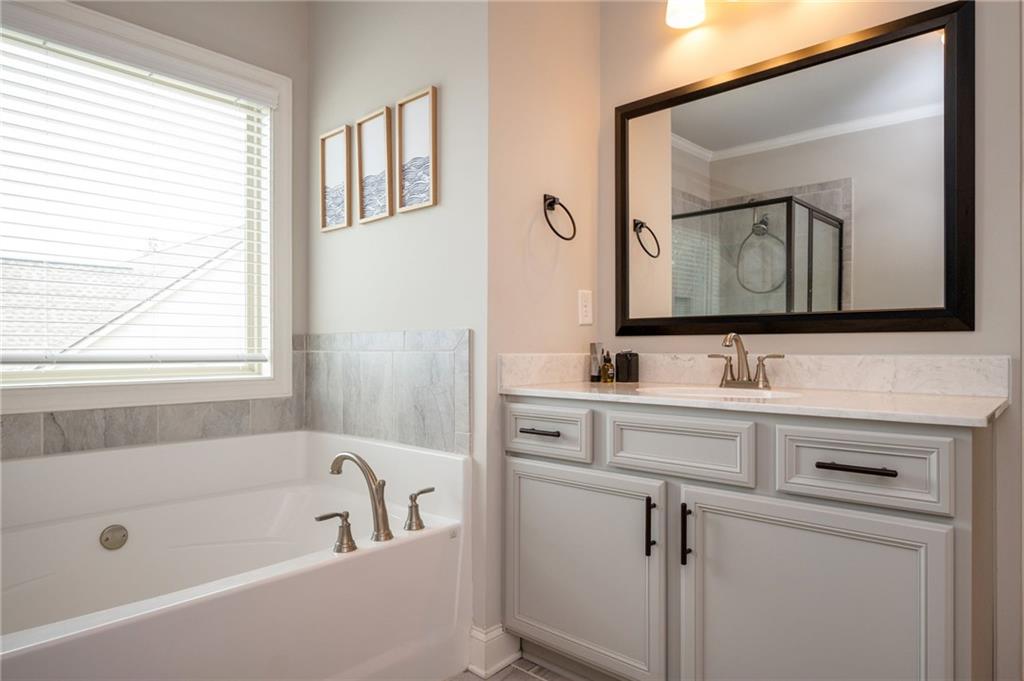 4575 Birch Way Loganville, GA 30052 - Photo 22 of 40 a bathroom with a sink and a bathtub