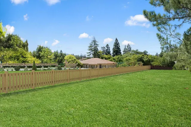 a view of a lake with a big yard