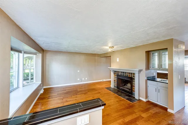 a room with furniture and a fireplace