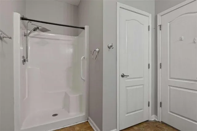 a view of a room with racks on the wall