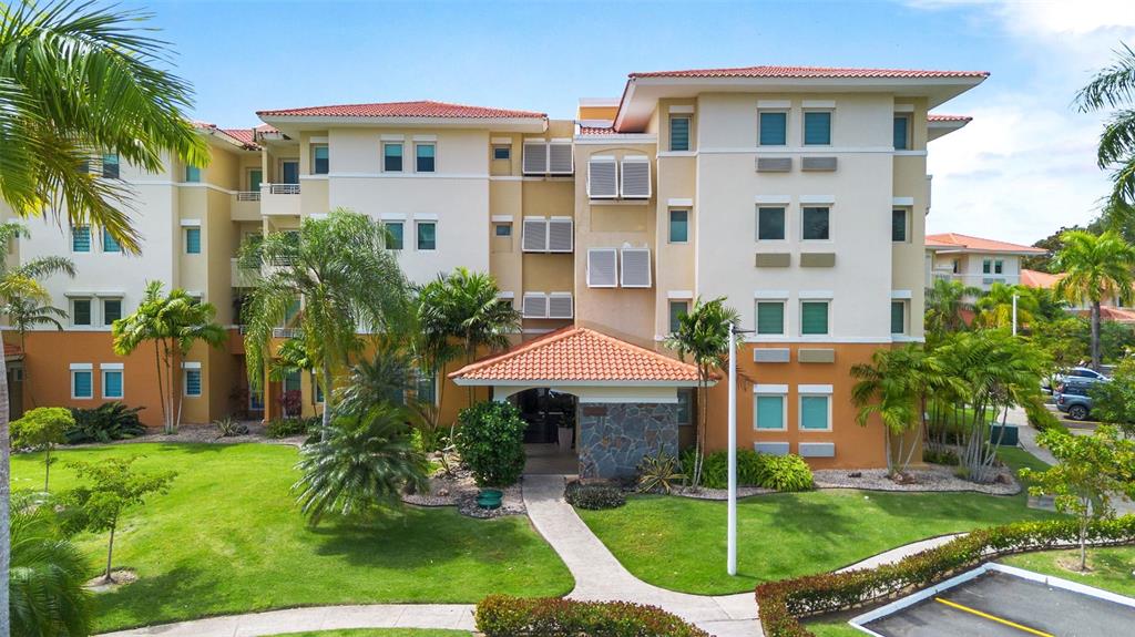 a view of a white house with a yard and plants