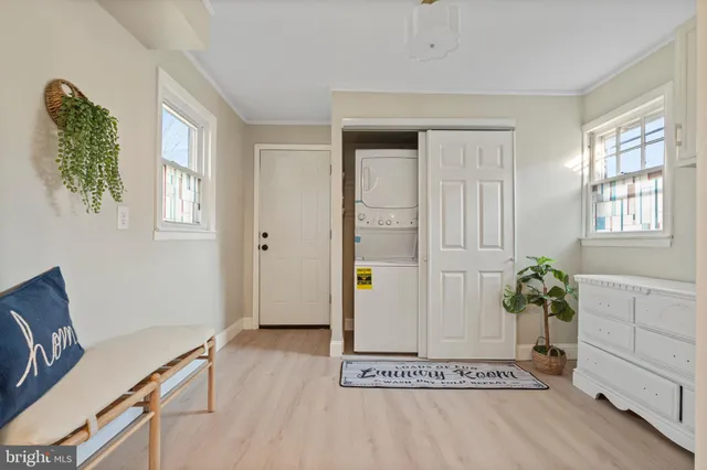 a view of a livingroom with wooden floor and a potted plant