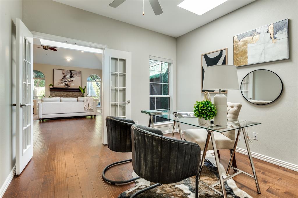 3840 Azure Lane Addison, TX 75001 - Photo 14 of 36 Office featuring hardwood / wood-style floors, plenty of natural light, and a ceiling fan