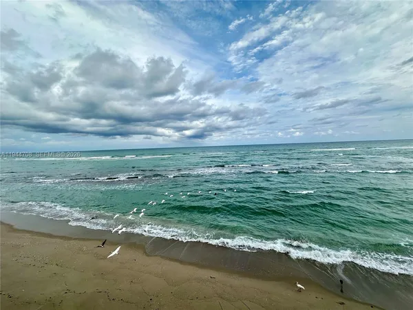 a view of a field with an ocean