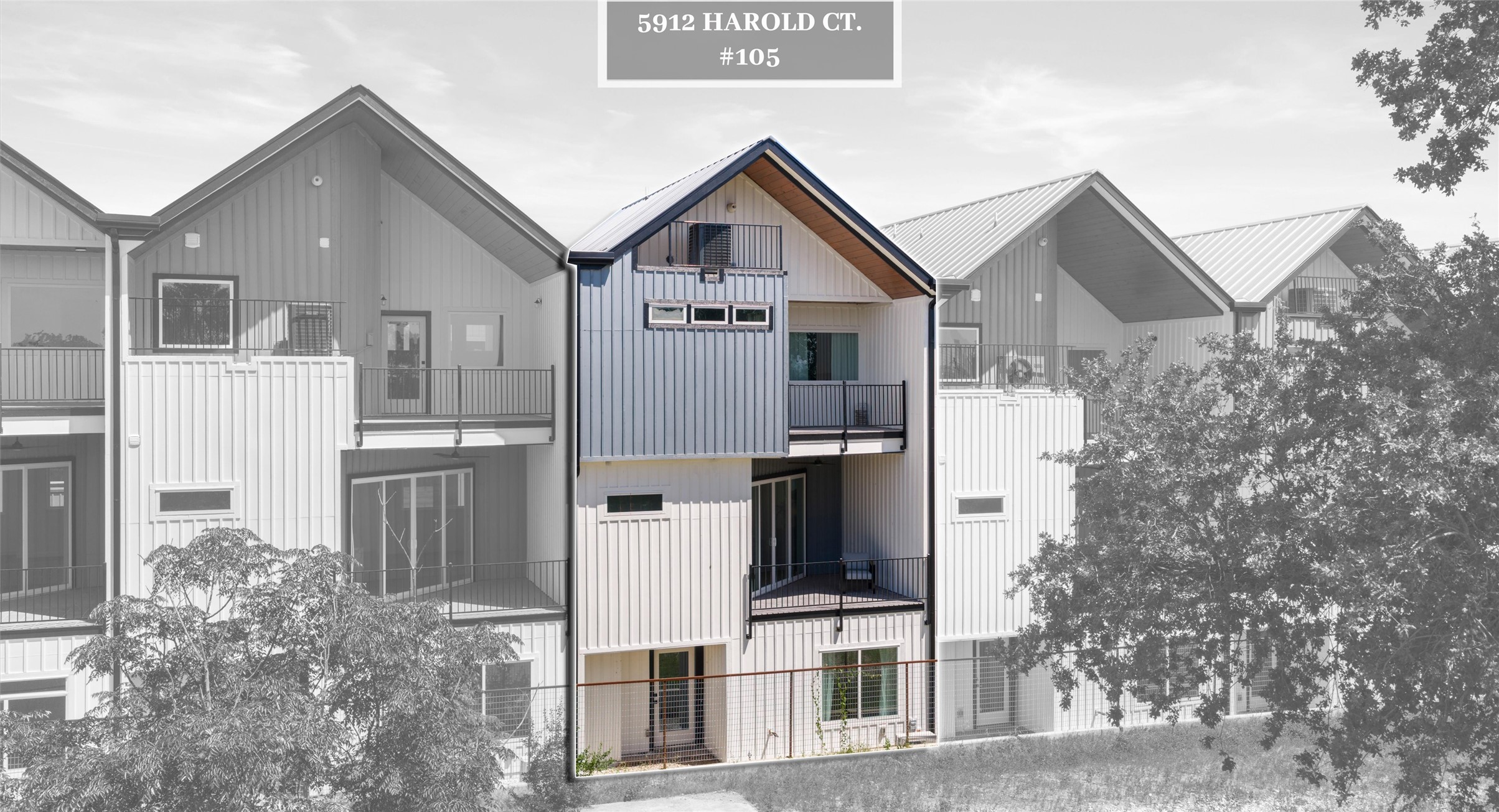 5912 Harold Court, Unit 107 Austin, TX 78721 - Photo 1 of 35 An architectural rendering of Harold Court Townhomes, a first look at the modern design and connected lifestyle of the community. Model No. 105 Shown.