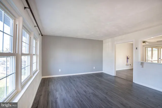 a view of a bathroom with a large window