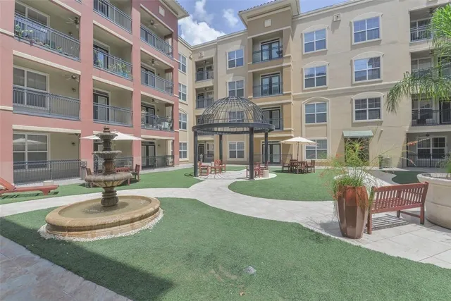 a workspace with chandelier