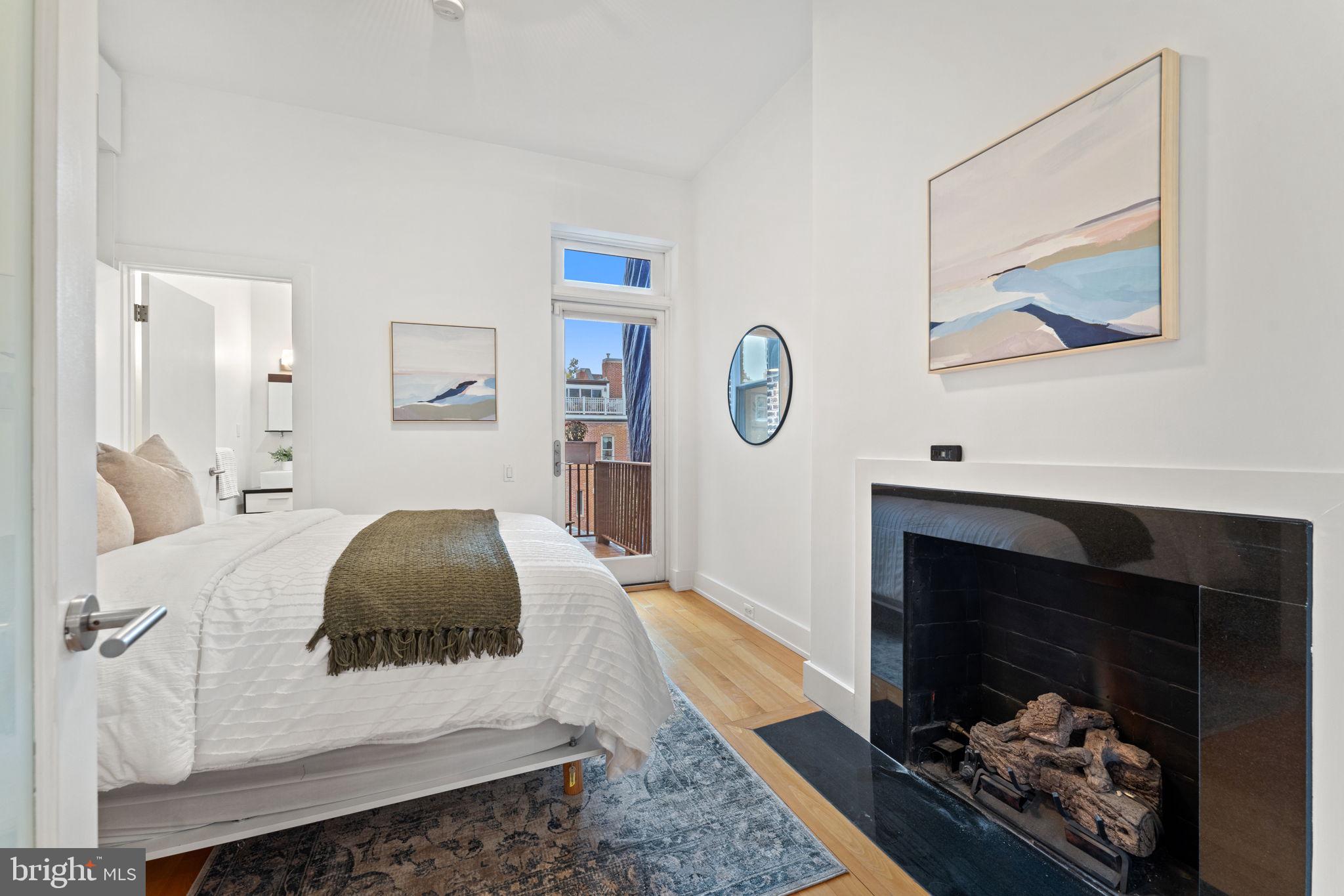 1516 R Street Northwest, Unit 3 Washington, DC 20009 - Photo 14 of 29 a living room with a bed and a fireplace