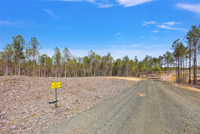 a view of a road with a building in the background