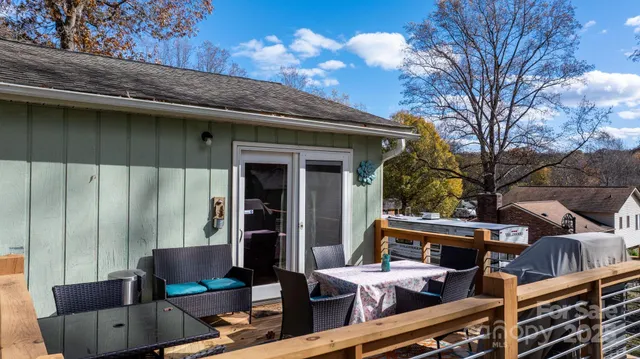 a backyard of a house with seating space