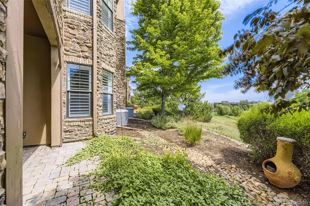 a view of a backyard with plants and a garden