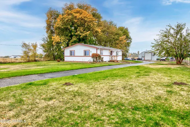 a view of a house with a big yard and a large tree