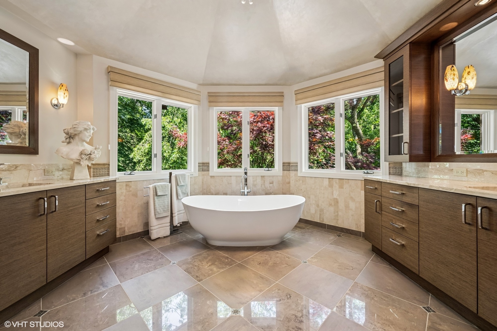 85 Ela Road Inverness, IL 60067 - Photo 38 of 89 a spacious bathroom with a double vanity sink a large mirror and a bathtub next to a window