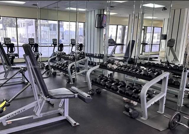 a view of a room with gym equipment