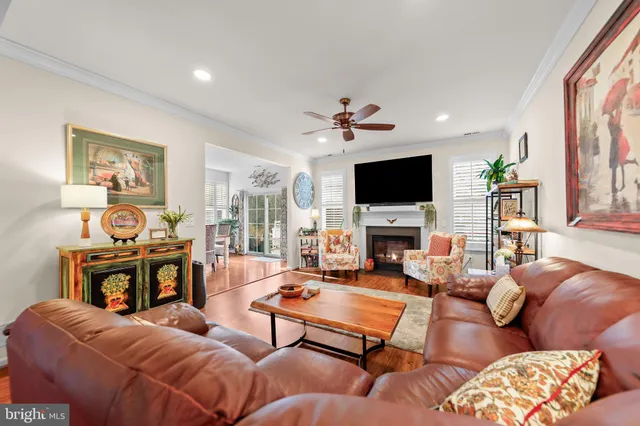 a living room with furniture or couch and a ceiling fan