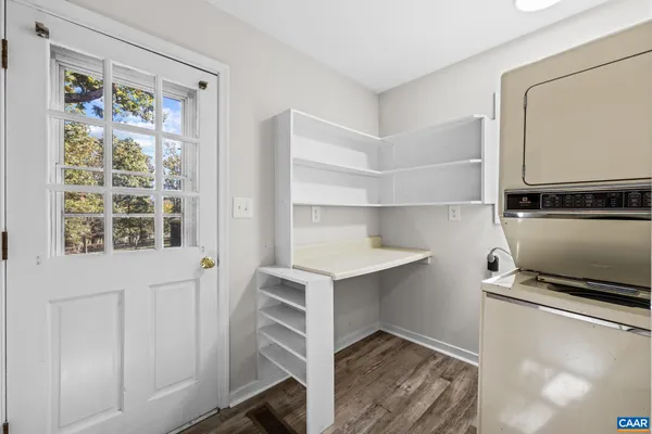 a view of a room with racks on the wall