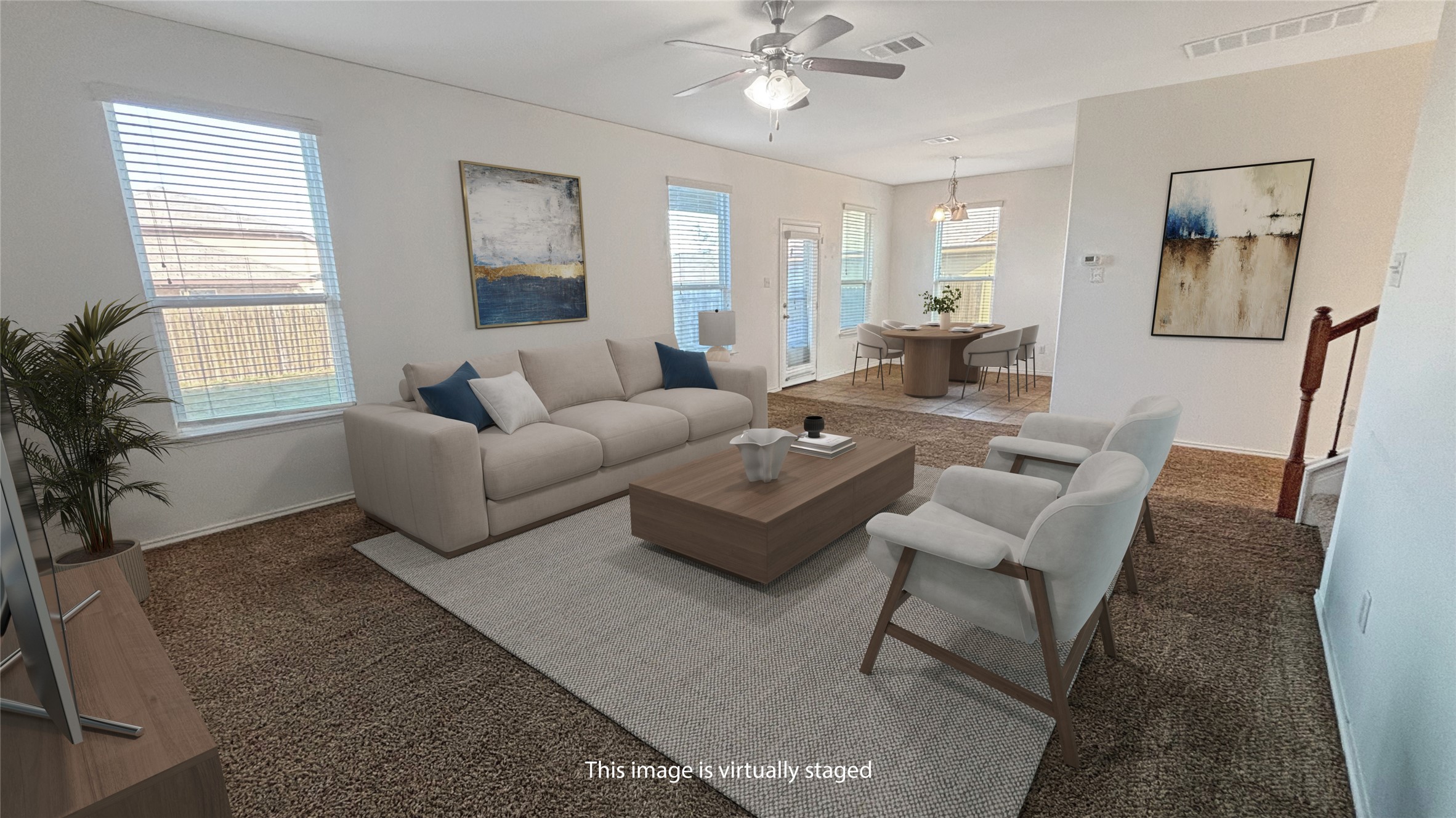 133 Langtry Lane Jarrell, TX 76537 - Photo 2 of 28 Large living room just off of the breakfast area. Plenty of space to accommodate your family’s needs. Virtually staged.