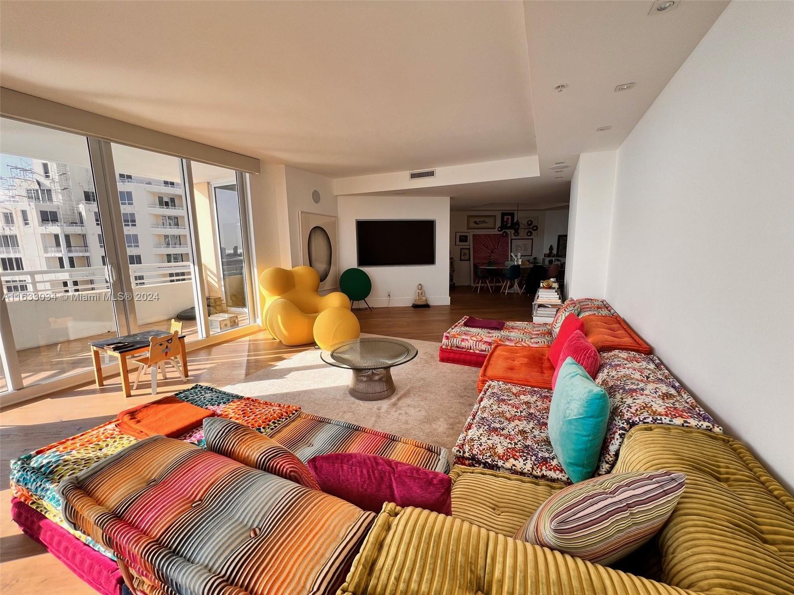 848 Brickell Key Drive, Unit 3701 Miami, FL 33131 - Photo 16 of 84 a living room with furniture and a flat screen tv