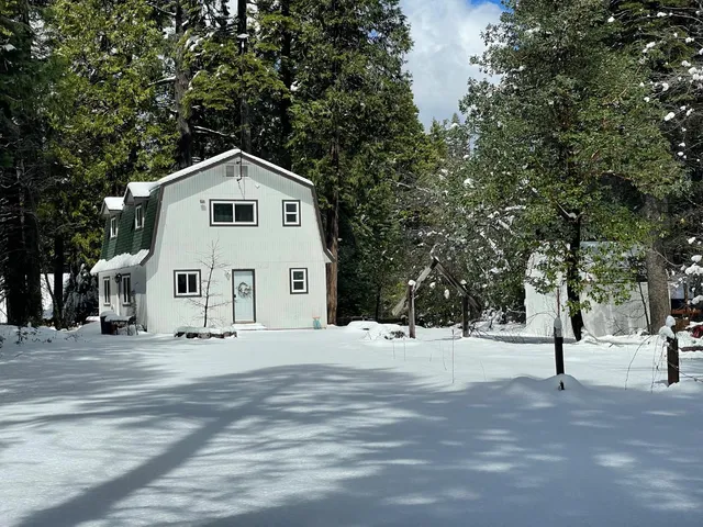 a white house with a large tree in front of it