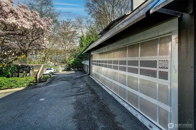a view of street with red door