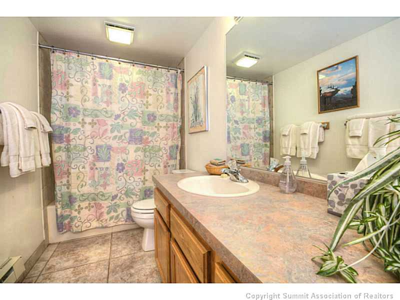 875 4 O Clock Road, Unit 2 Breckenridge, CO 80424 - Photo 10 of 13 a bathroom with a granite countertop sink a mirror a and a shower