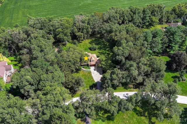 a view of a park with trees in the background