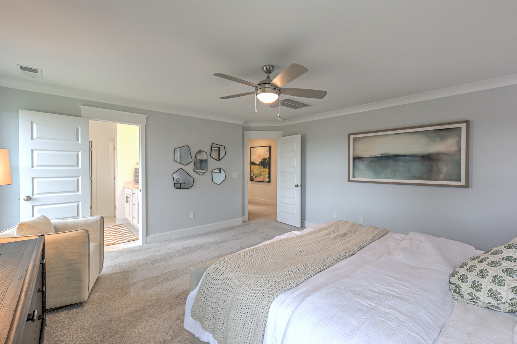 537 Misty Creek Nashville, TN 37207 - Photo 38 of 64 a bedroom with a large bed chandelier and a window
