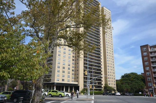 a view of a building and a street