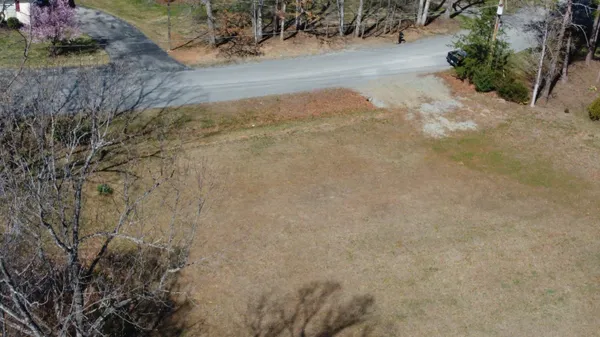 a view of a dry yard with wooden fence