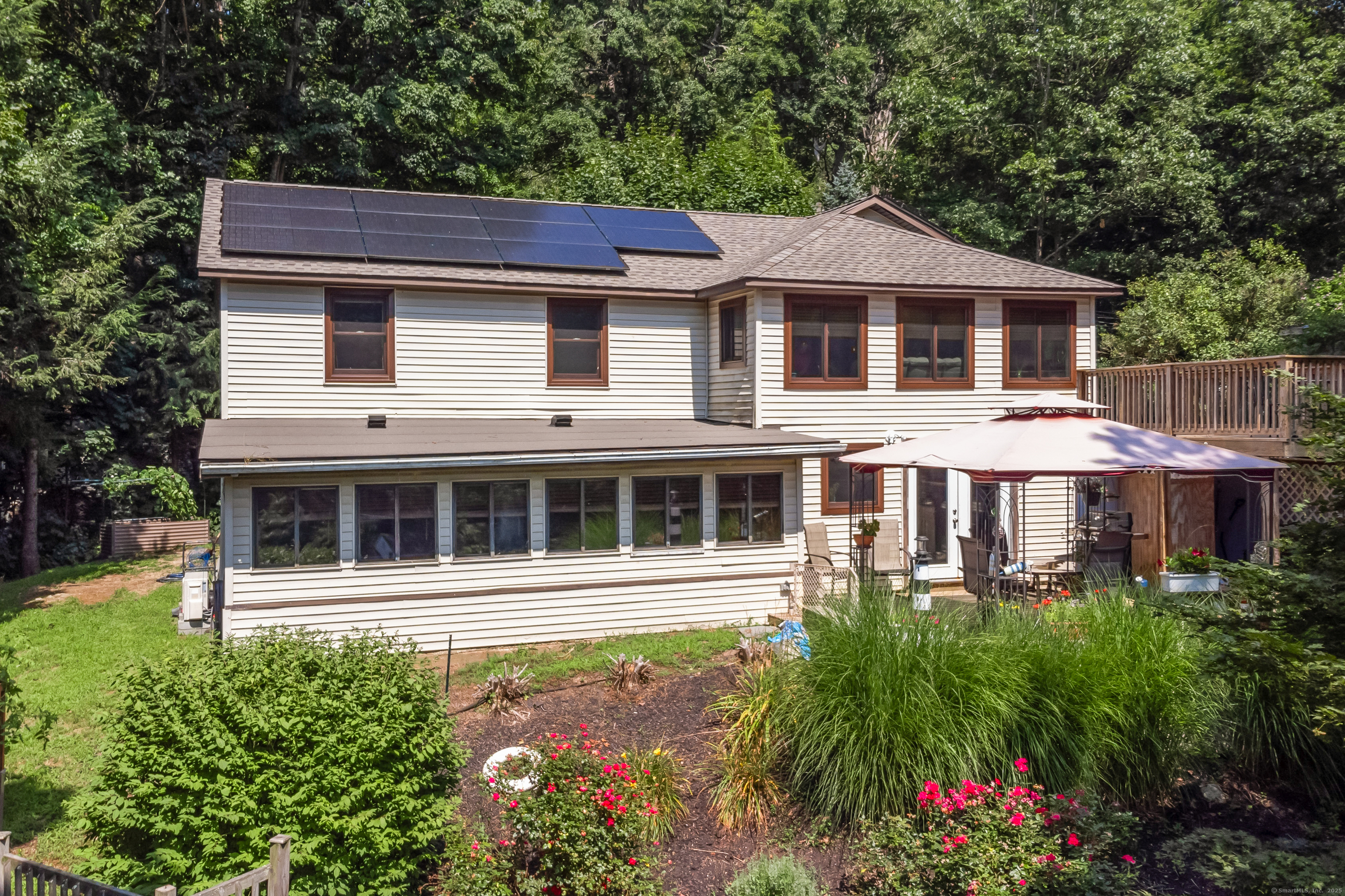 a aerial view of a house with a garden