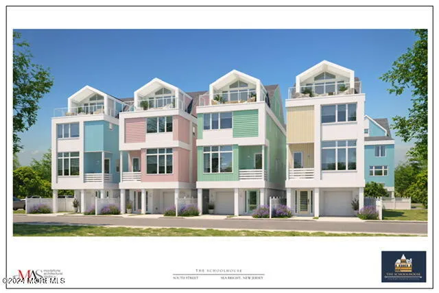 a front view of multi story residential apartment building with a yard