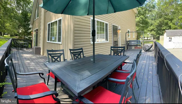 an outdoor space with furniture