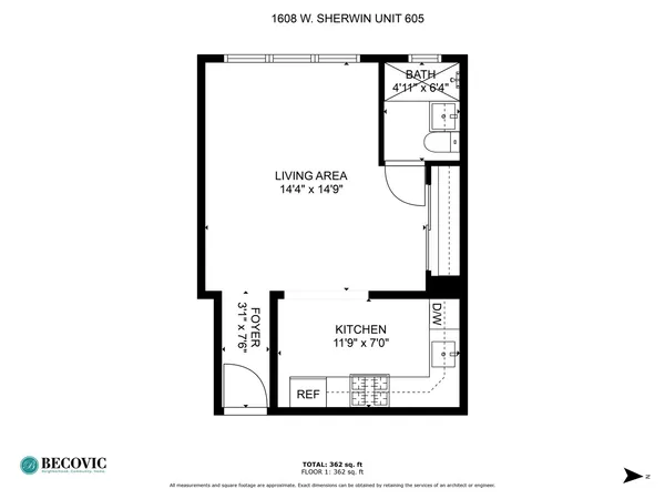 $1,425 | 1608 West Sherwin Avenue, Unit 405, Chicago, IL 60626