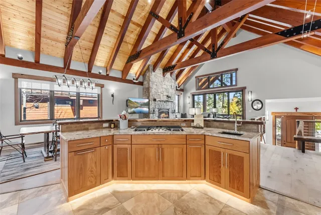 a kitchen with lots of counter top space