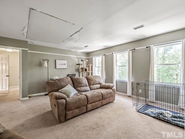 a living room with furniture and windows