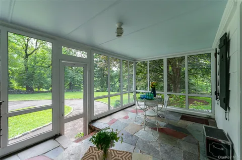 a garden view with a outdoor space