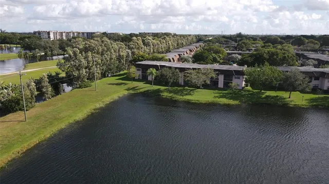 a view of a lake with a city