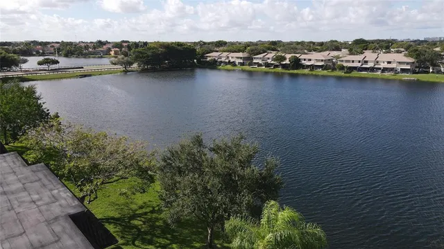 a view of a lake with houses
