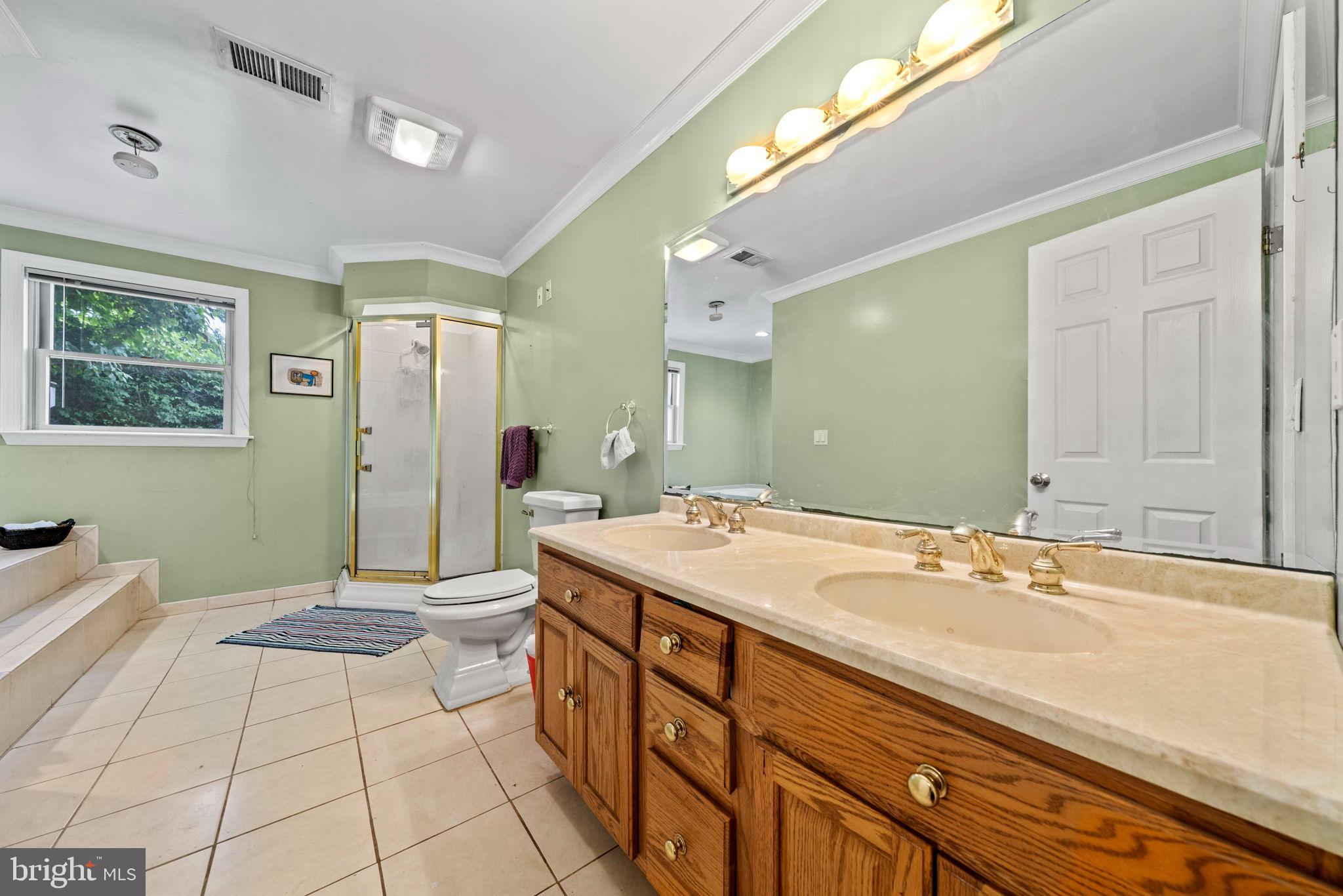 6517 29th Street North Arlington, VA 22213 - Photo 23 of 49 a spacious bathroom with a granite countertop sink a mirror and a bathtub