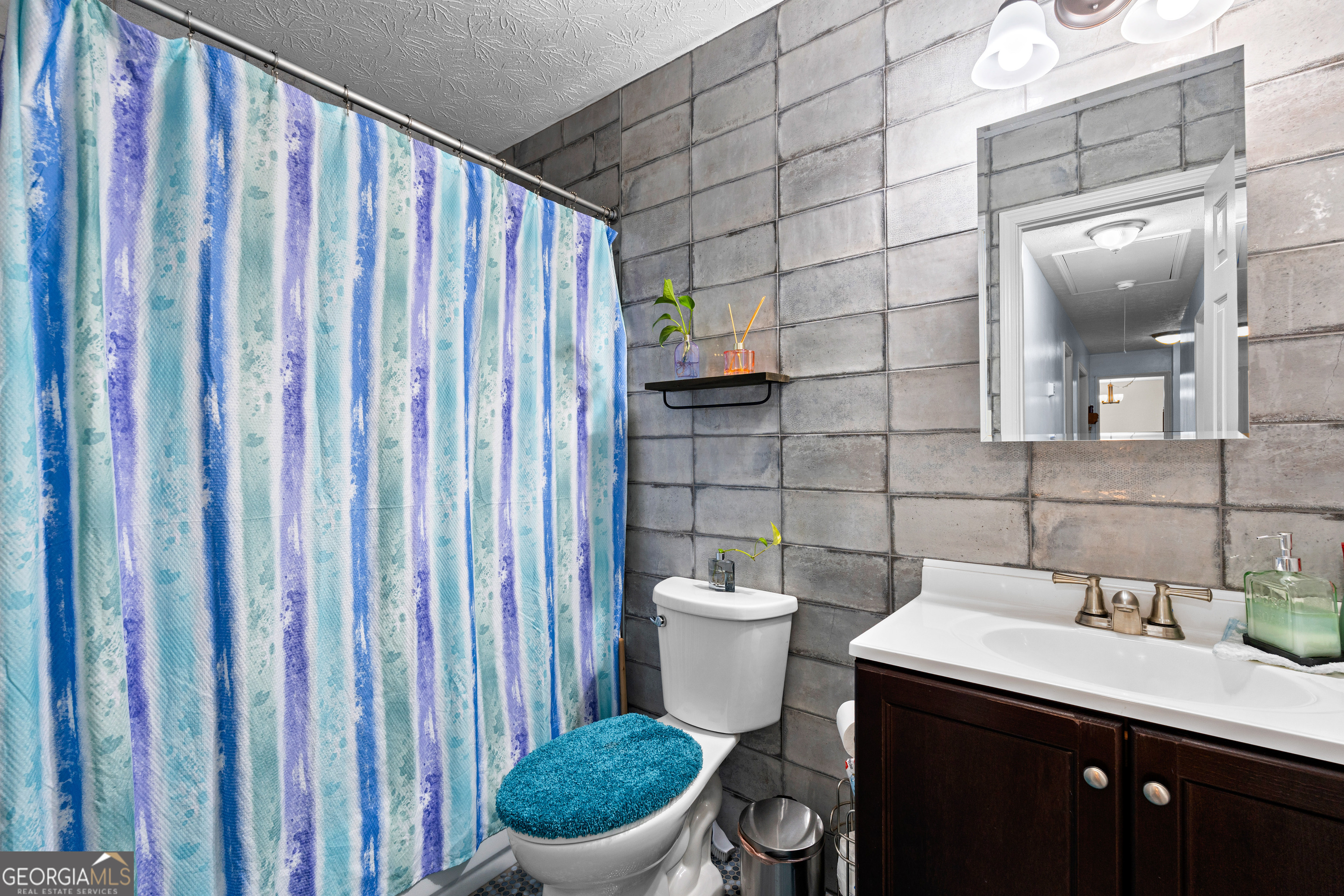 230 Ridge Road Tyrone, GA 30290 - Photo 29 of 47 a bathroom with a sink a toilet and shower curtain