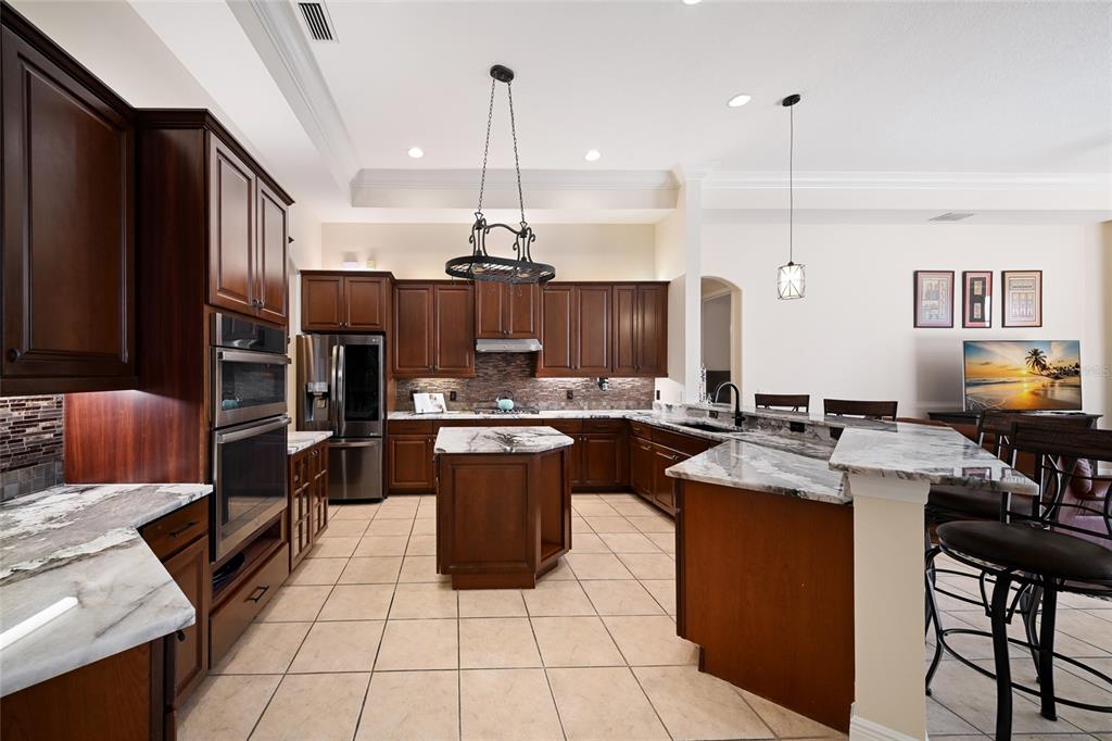 14806 Bowfin Terrace Lakewood Ranch, FL 34202 - Photo 17 of 58 a kitchen with kitchen island granite countertop a sink counter top space appliances and cabinets