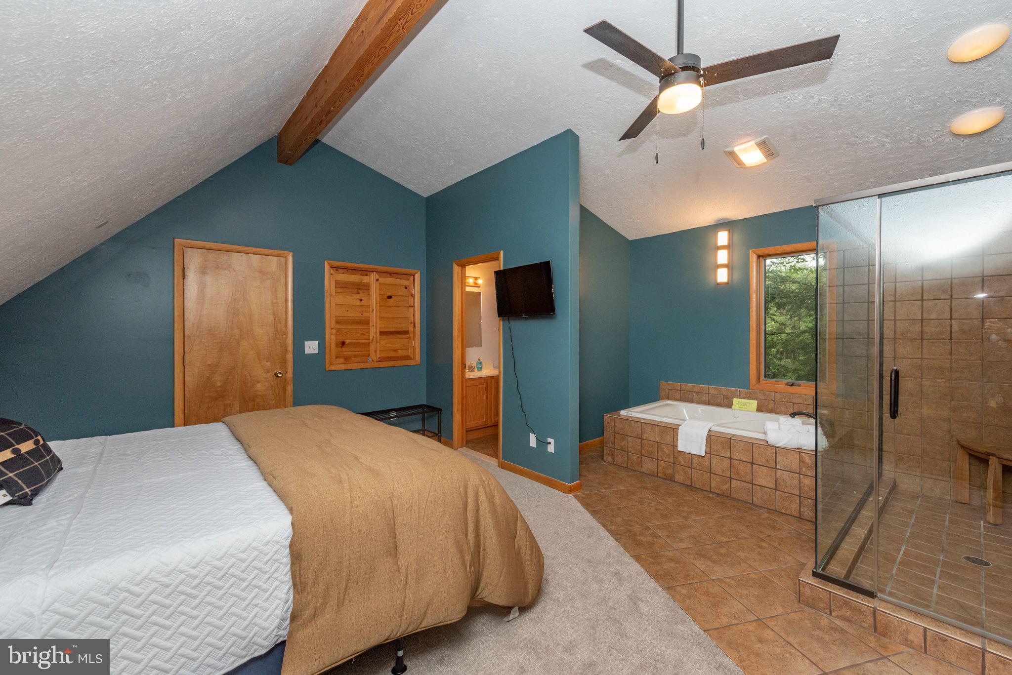 2667 Mayhew Inn Road Oakland, MD 21550 - Photo 17 of 44 a bedroom with a large bed and a chandelier