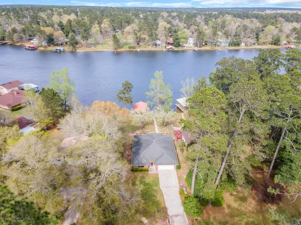a view of a lake with a lake in the background