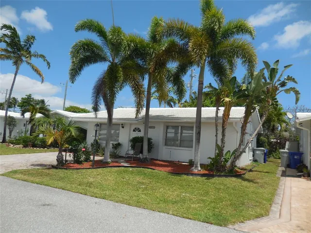 a view of a park with palm trees