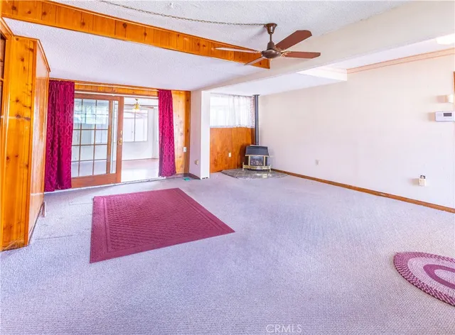 a mini theater with a large window