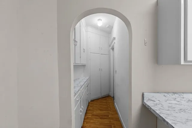 a view of a bathroom from the hallway