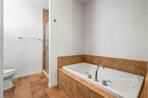 a bathroom with a bathtub