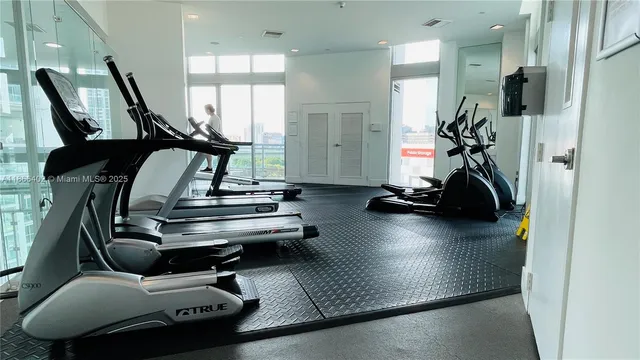 a view of a room with gym equipment