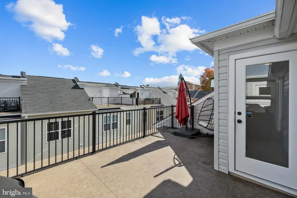 a view of a porch with a tv