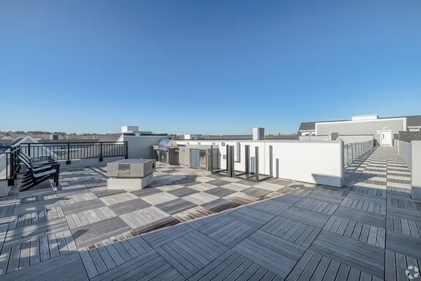a view of a terrace with a bench